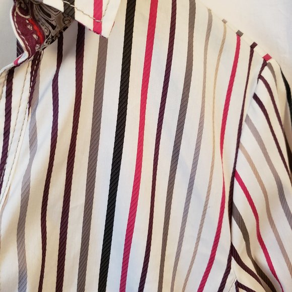 Gerry Weber Edition White Stripes Paisley Collared Button Dress Shirt 6 M Medium - Picture 5 of 15